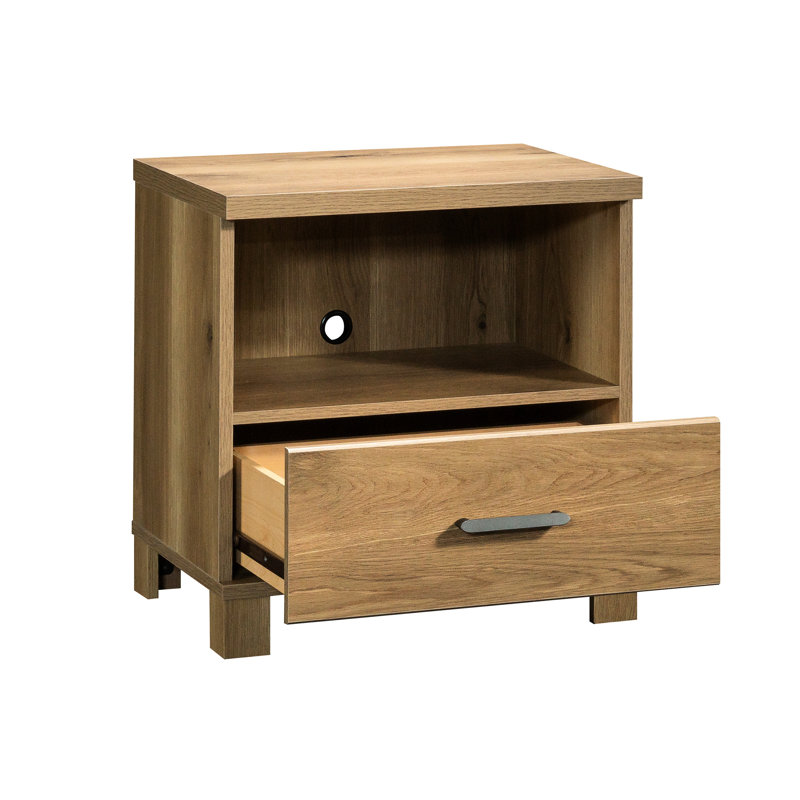 Table de chevet brune, tiroir et tablette, support de finition de chambre à coucher facile à assembler avec un look campagnard décontracté, installation simple et polyvalente