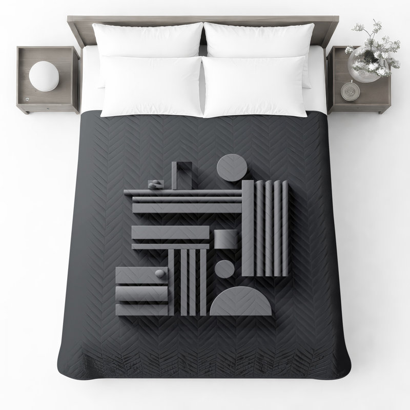 Couvre-lit matelassé à formes géométriques grises toutes tailles, Très grand lit