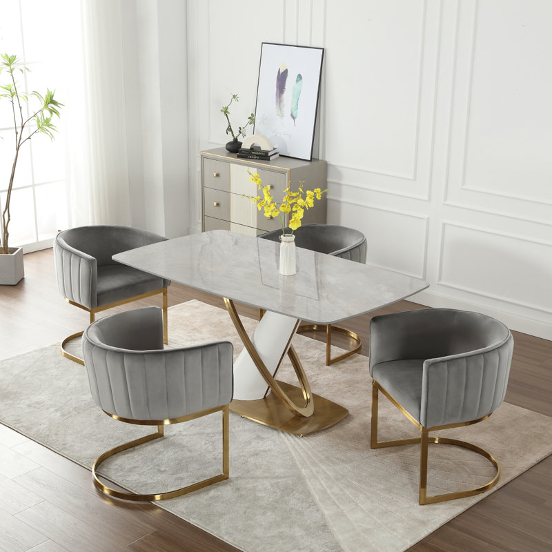 Modern Barrel Dining Chair With Backrest And Armrests Side Chair For Dining Room, Parlor And Balcony, Gold, Velvet Gray