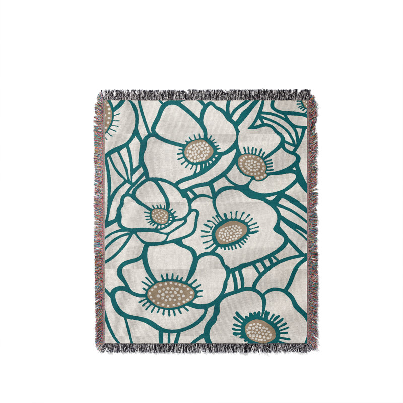 Jeté floral en coton, 50 x 70, Turquoise