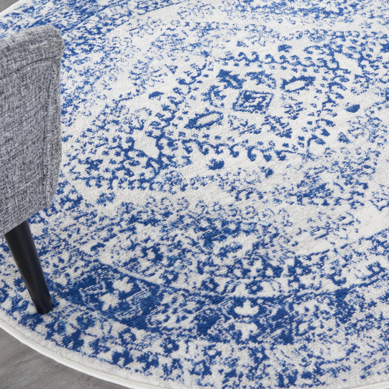 Concow Geometric Blue/White Area Rug, Rectangle 3' x 5'