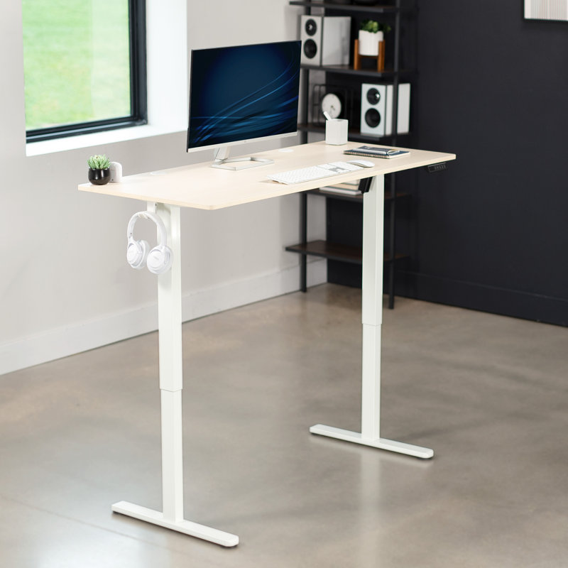 VIVO 55" x 24" Electric Sit Stand Desk, Height Adjustable Workstation (E155TB series), Light Wood//White