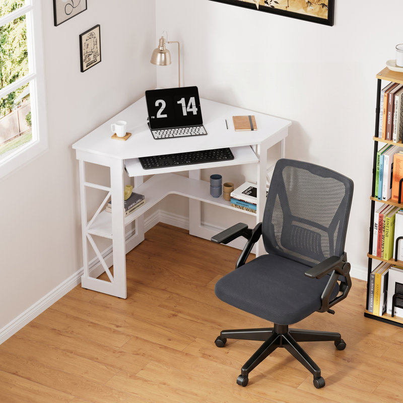 Home Office Desk Set With 1 Office Chair, Corner Desk Computer Desk With Smooth Keyboard Tray And Storage Shelves, Writing Table With Chair For Home Office, Set of 2