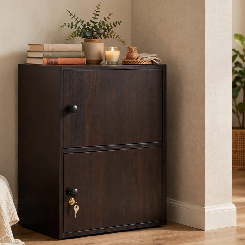 Armoire de rangement Joma, 2 portes avec serrure en métal, rouge cacao, 23 po