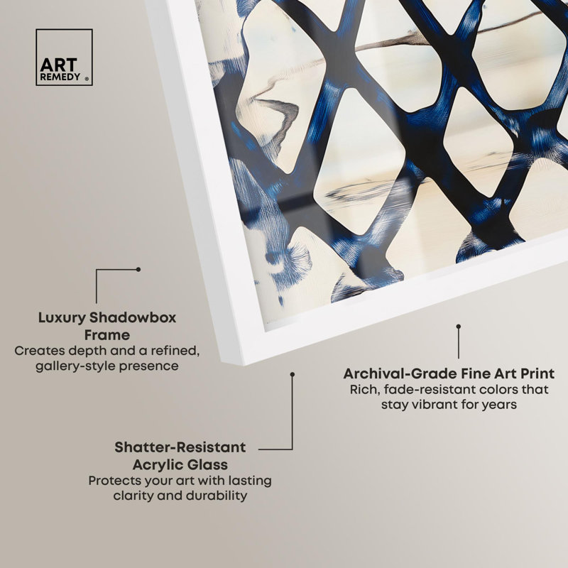 Impression de boîte-cadre décorative bleu foncé entrelacé I par Art Remedy, H 21 po x l 21 po, Blanc