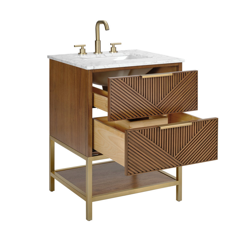 Ensemble de meuble-lavabo 24 po Diamond, Noyer, Laiton satiné, Marbre de Carrare