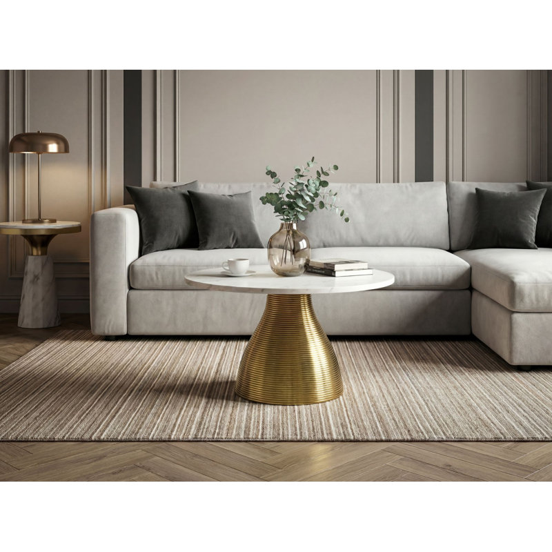 Round White Marble Coffee Table with Gold Aluminium Base, White / Gold, White