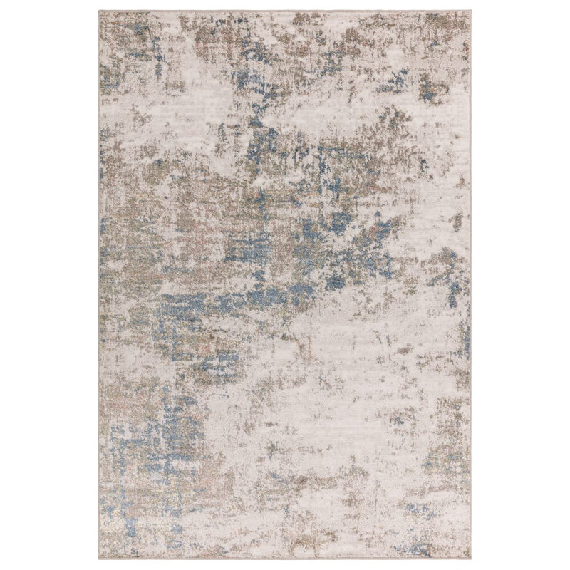 Delanor Abstract Ivory/Blue Area Rug, Rectangle 120 x 160 cm