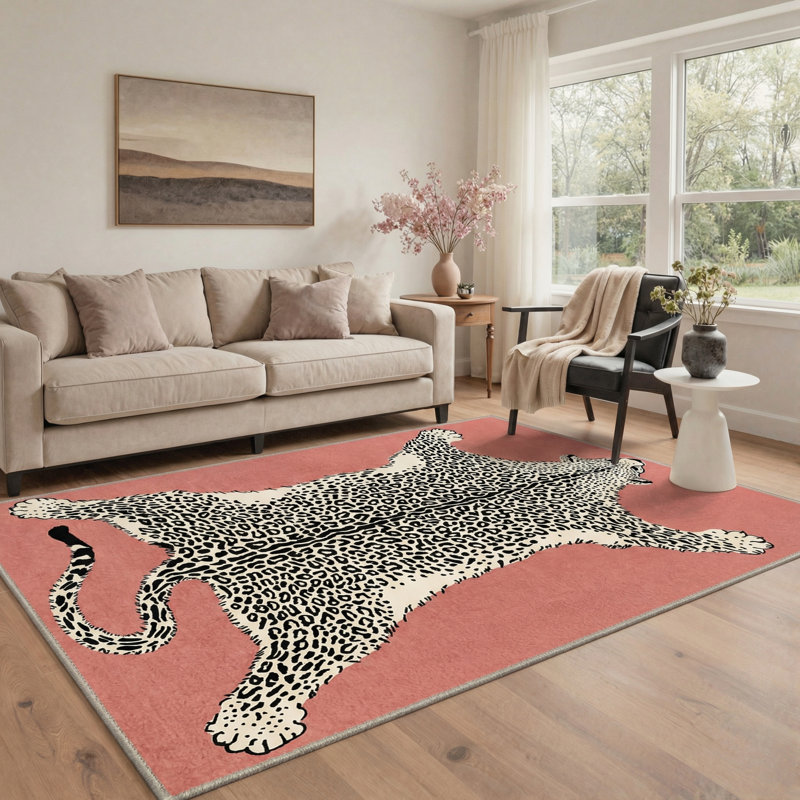 Alinda Zahara Boho Animal Print Machine Washable Red / Beige / Black Indoor Area Rug with Non-Slip Backing