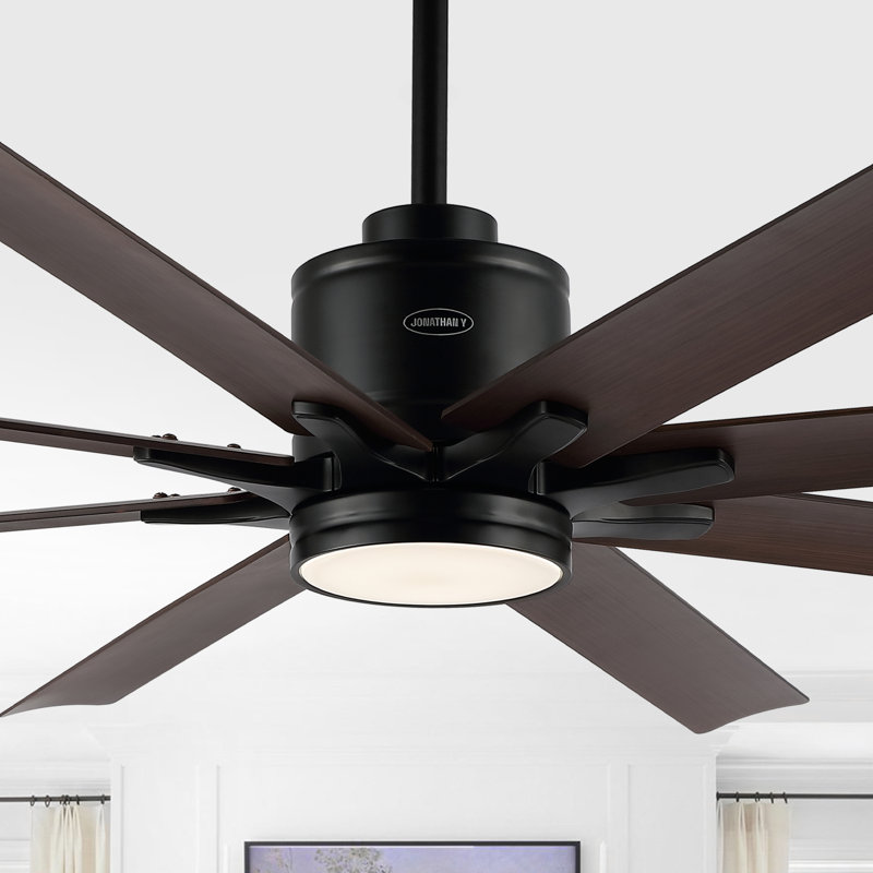 66'' Ceiling Fan with LED Lights, Black with Neutral Brown Wood Blades
