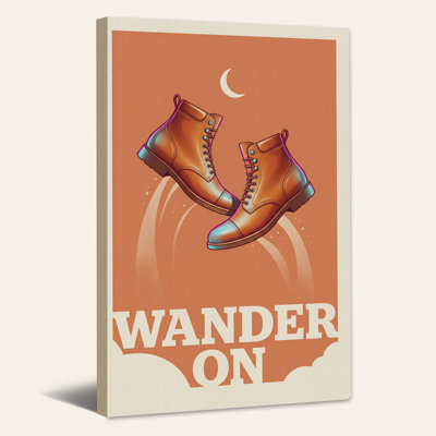 Floating Brown Leather Boots With Crescent Moon Canvas Wall Art