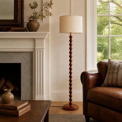 1- Light 61'' H Traditional Drum Shade Floor Lamp with Beaded Base