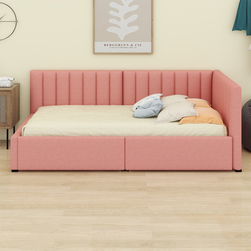 Lit de rangement rembourré Ninette, Rose