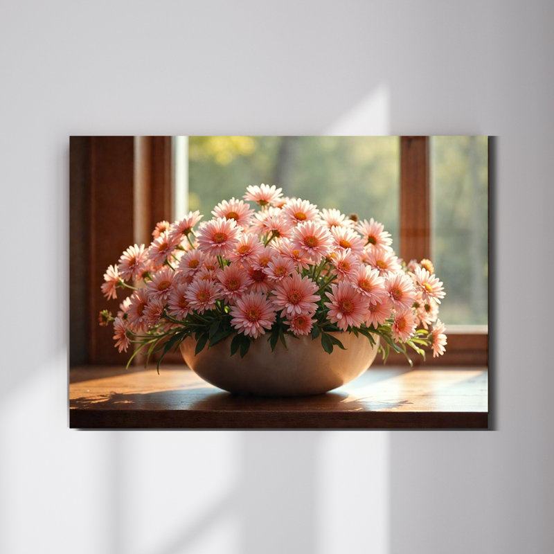 Art mural en verre rose avec marguerites roses, 18" H x 24" W