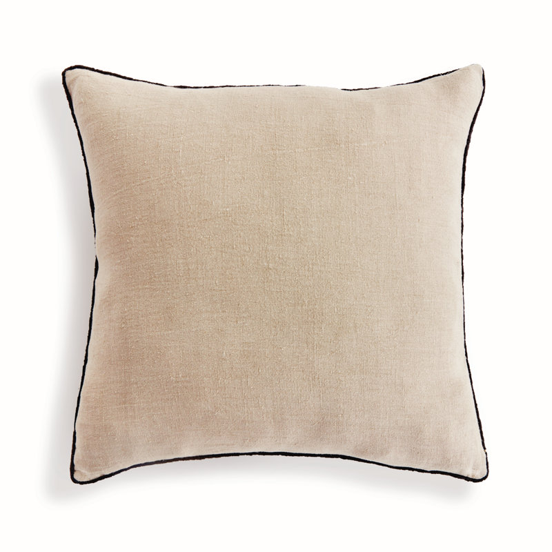 Elias Linen Rectangular Pillow Cover & Insert, Flax/Black, Rectangular 14"H x 20"W