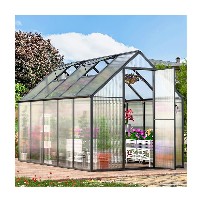 Polycarbonate Heavy Duty Aluminum Frame Greenhouse With Ventilation And Rain Gutter Walk-in Green House for Sunroom Patio Backyard