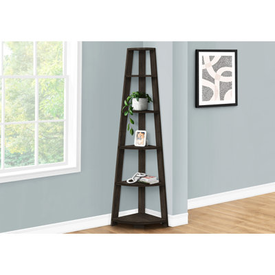 5 Tier Corner Bookcase, 72" Height, Brown Laminate - Office & Bedroom Delight Modern For Appeal