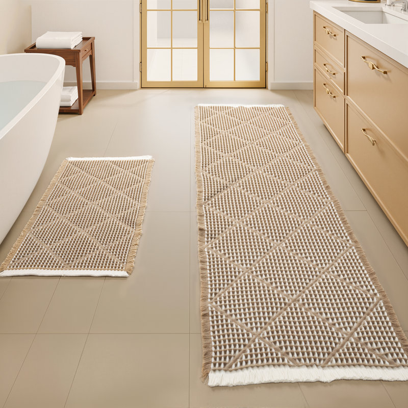 Waffle Bath Mat Set, Brown/White