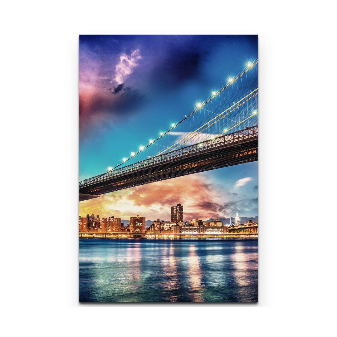 Leinwandbild Brooklyn und Manhattan Bridge bei Sonnenuntergang