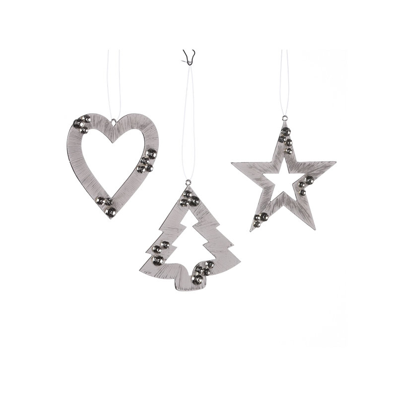 Ensemble d’ornements 3 pièces étoile, coeur et arbre de noël