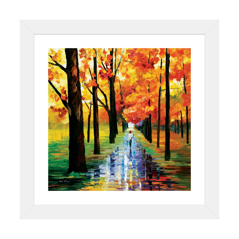 " Yellow Rain " by Leonid Afremov, 16" H x 16" W x 1" D, White Framed Fine Art Paper
