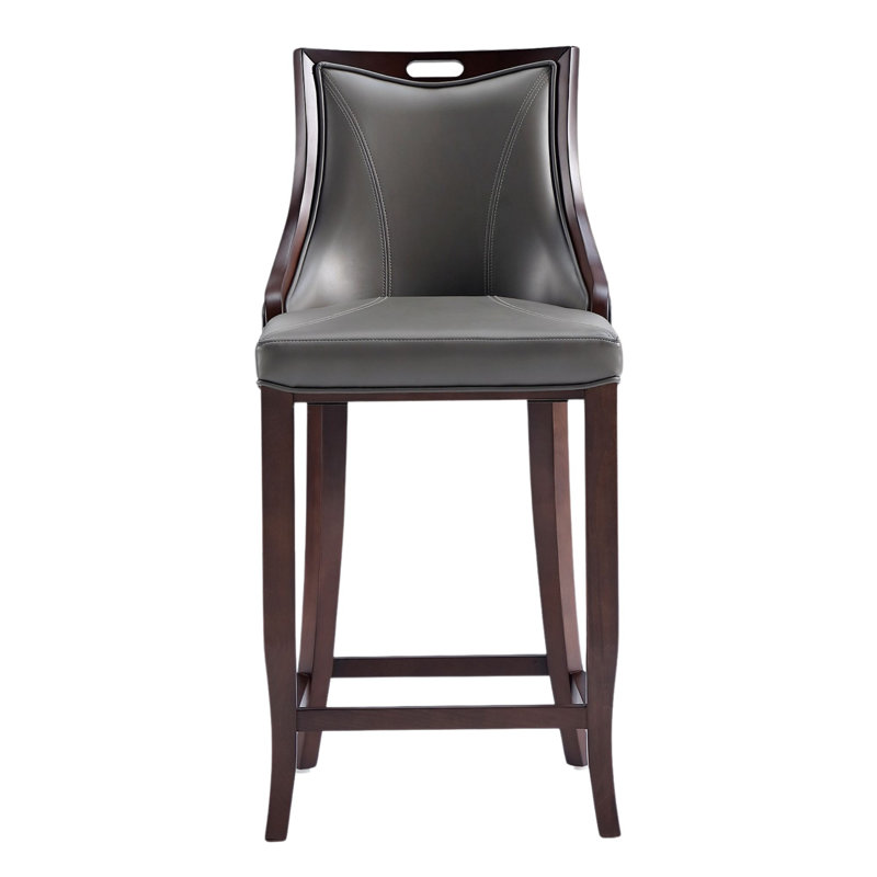 Emperor Traditional Vegan Leather Upholstered Beech Wood Bar Stool in Graphite, Dark Gray