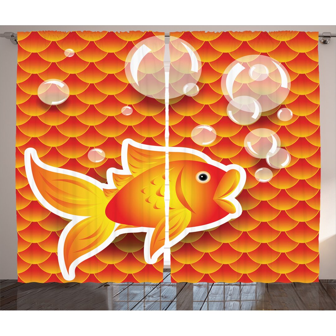 Rustikaler Vorhang, Cartoon Goldfisch Blase, Orange, Gebranntes Orange