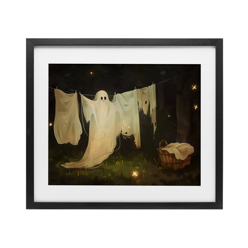«Halloween Laundry Ghost», reproduction d'art sous verre encadrée par Arlington Prints, H 13 po x l 16 po, Cadre noir minuit