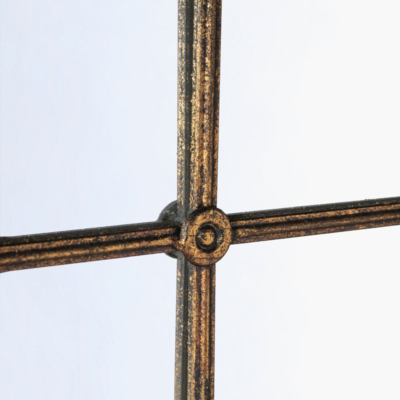 Arched Full-Length Mirror with Black and Gold Windowpane Design, 65.5" x 34"
