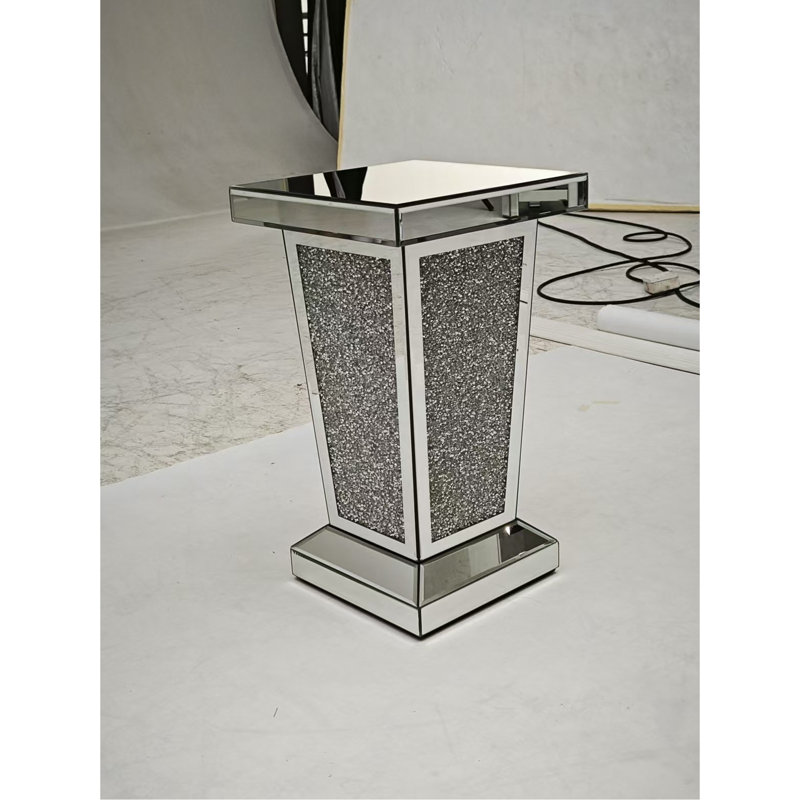 Silver Mirrored End Table With Crystal Inlay (Only Including Table)