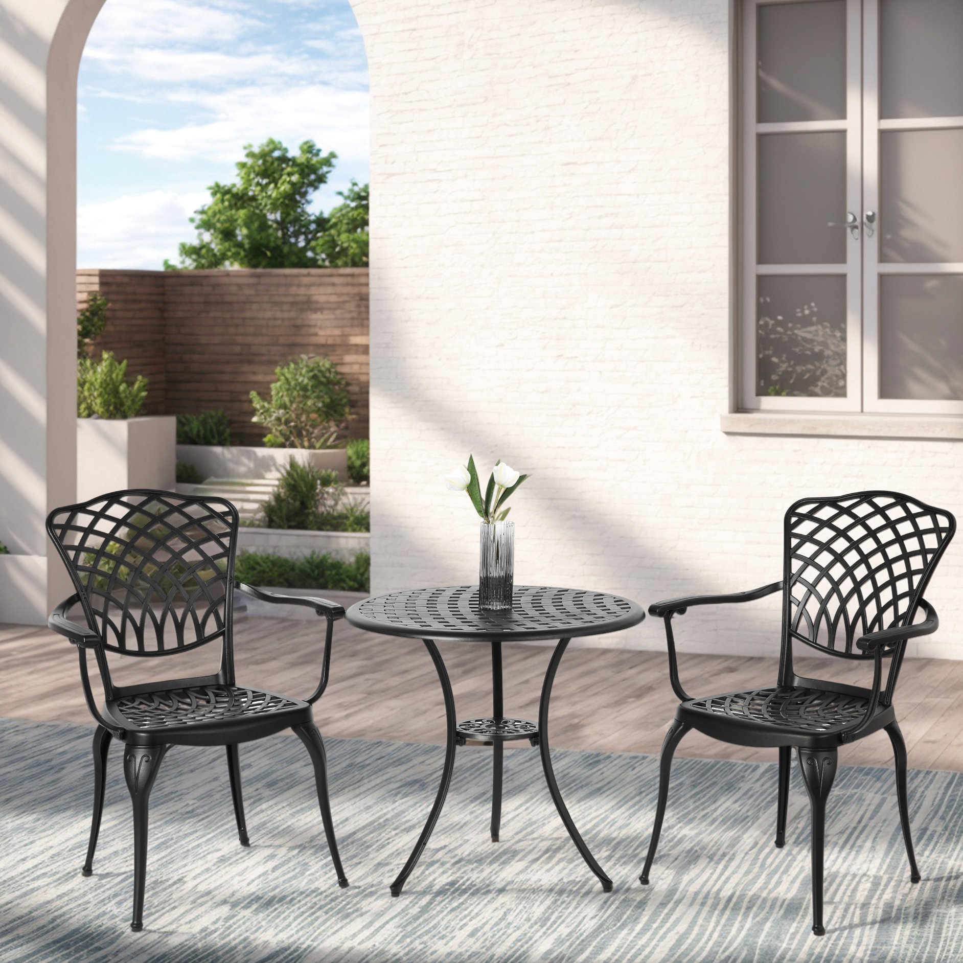 Ebern Designs Cast Aluminum 3 Piece Bistro - Fade , Outdoor Furniture ...