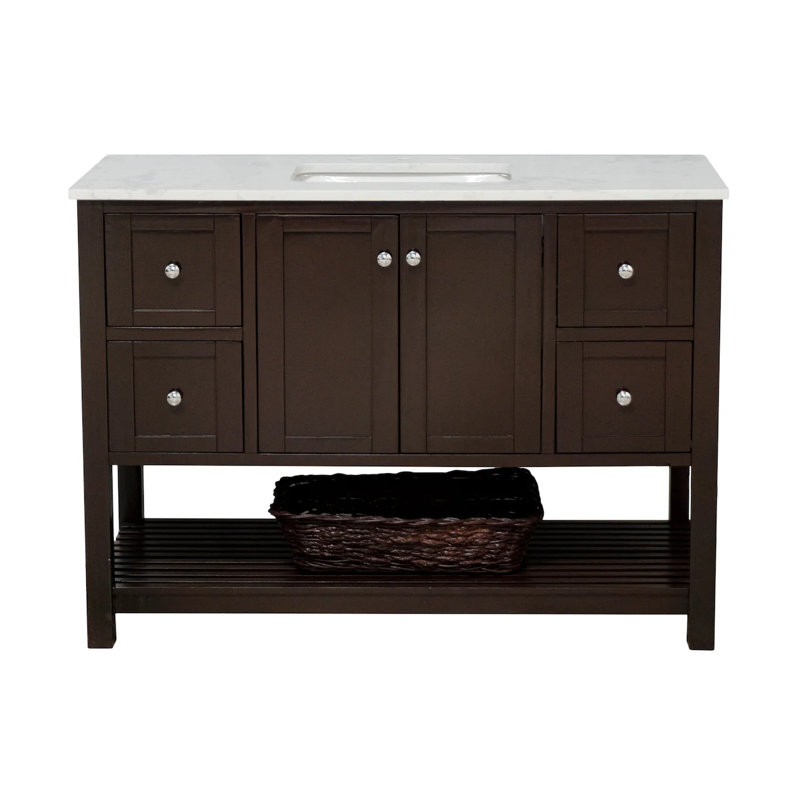 Ensemble de meuble-lavabo simple 48 po Binne, Chocolat, Carrara d'ingénierie