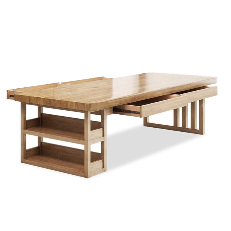 Bureau rectangulaire brun en bois massif avec 4 tiroirs, H 29,53 po x l 62,99 po x P 27,56 po
