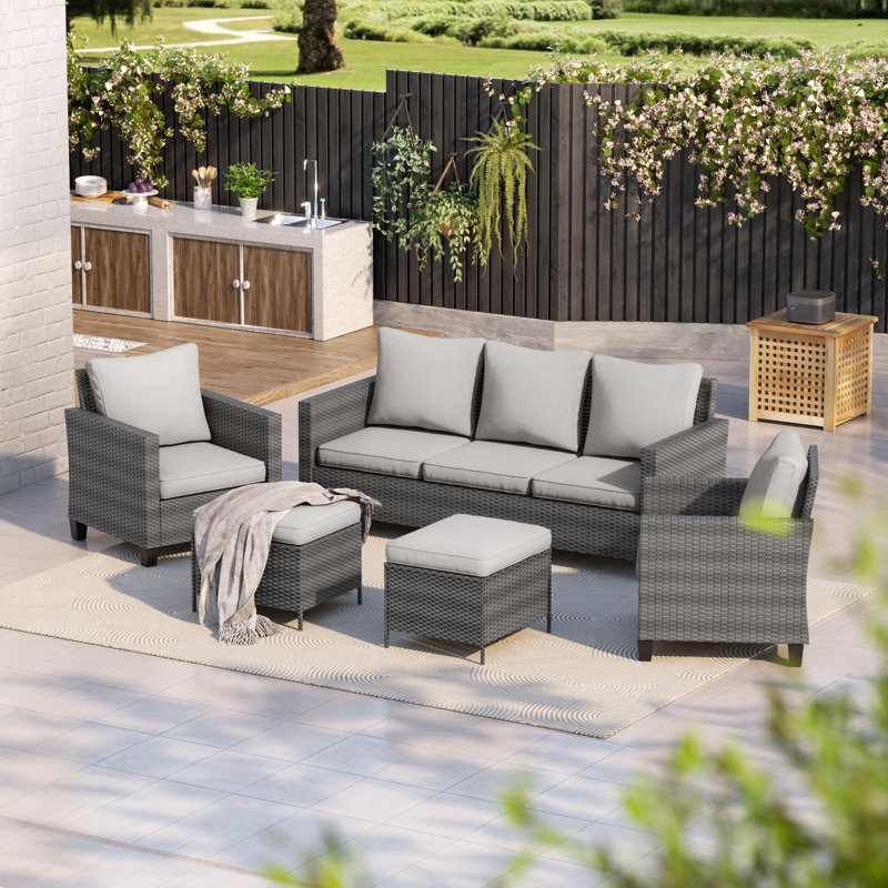Astling 5 - Person Patio Conversation Set with Cushions, Linen Gray