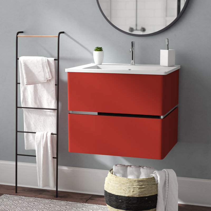 Ensemble de meuble-lavabo simple mural 24 po Stellan, Rouge