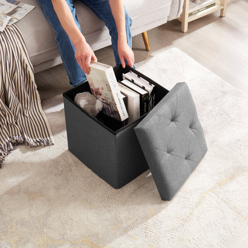 Upholstered Ottoman, Dark Gray Polyester Blend