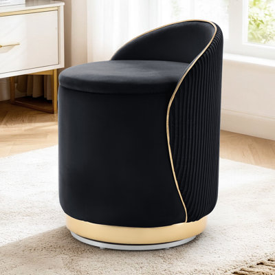 Swivel Vanity Stool with Storage, 360° Barrel Accent Chair, Velvet Makeup Chair with Wave Back, No Assembly Small Round Armchair for Bedroom, Dressing, Makeup Room