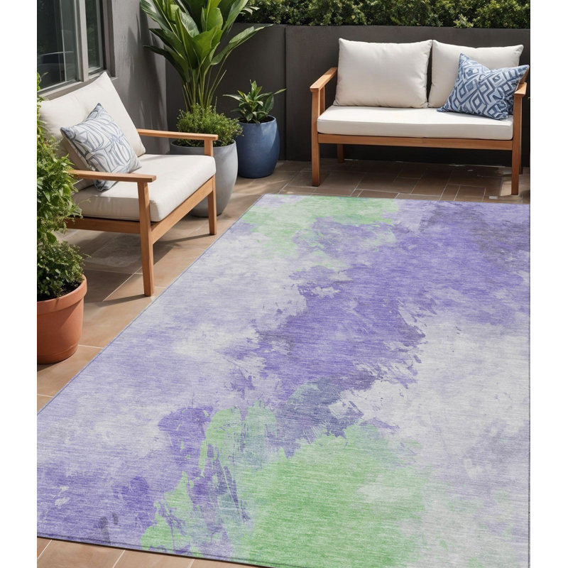 Tapis intérieur lavable abstrait vert menthe et ivoire 5 pi x 8 pi lavande
