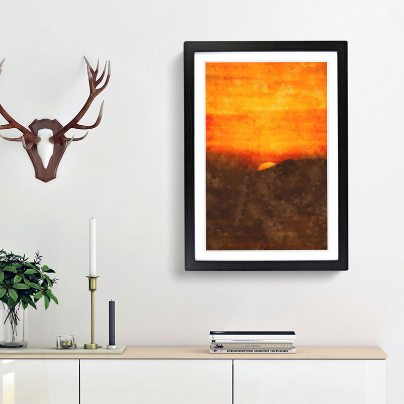Orange Sunset Abstract - Picture Frame Painting Print, 45cm H x 33cm W x 2cm D, Black Framed