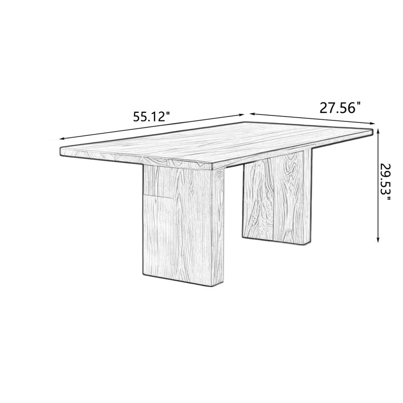 Nut-brown Rectangular Solid Wood Dining Table, 29.53"H×55.12"L×27.56"W