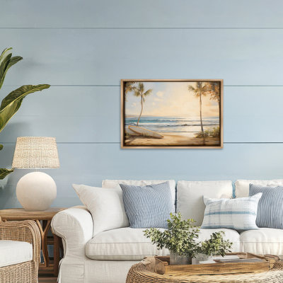 Warm Sunshine on Beach Gray Framed Floater Canvas Wall Art, design by Arlington Prints
