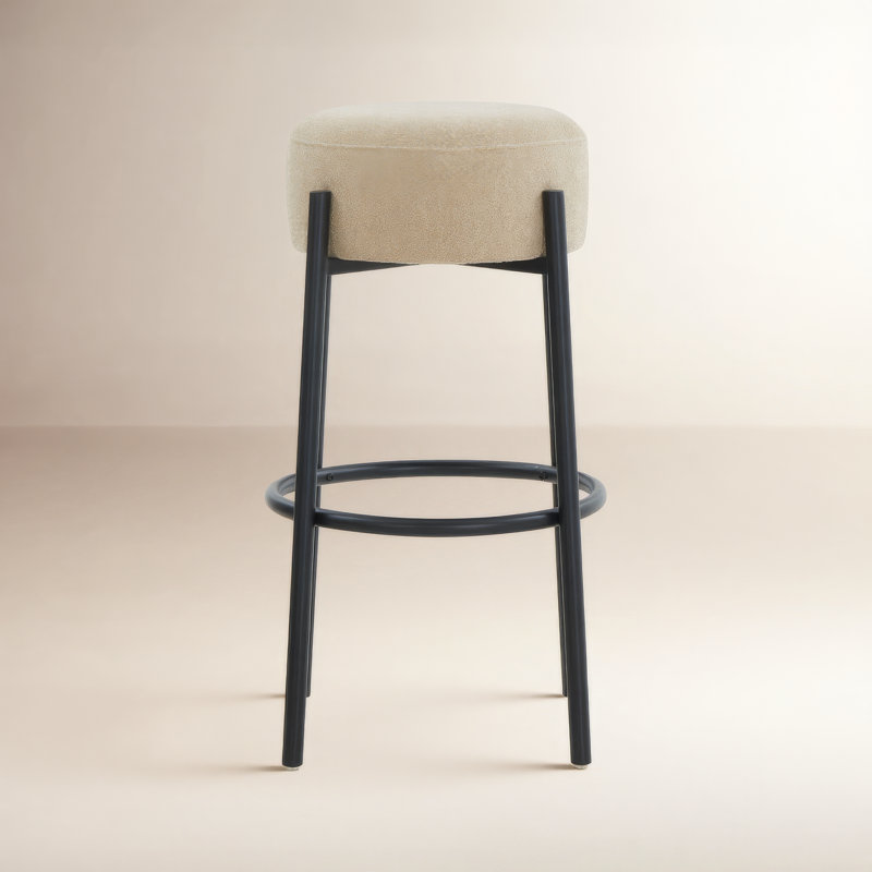 Colombe Upholstered Stool with Metal Frame, Bar Stool (30" Seat Height), Boucle-Tan