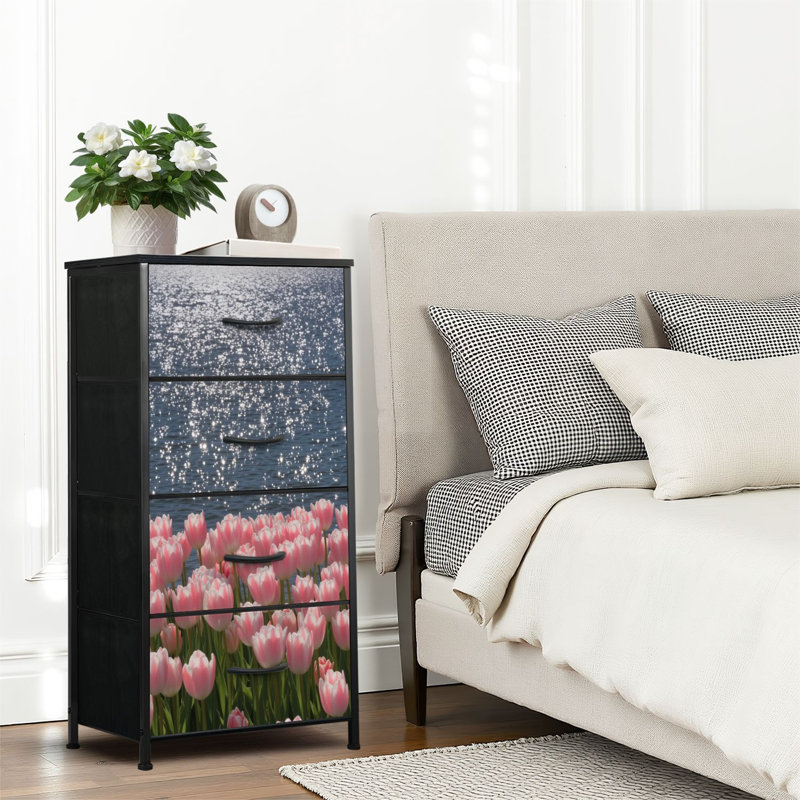 4 Drawer Dresser for Bedroom, Narrow Chest of Drawers, Wooden Top and Study Iron Frame 18"x37.5"-(WxH)