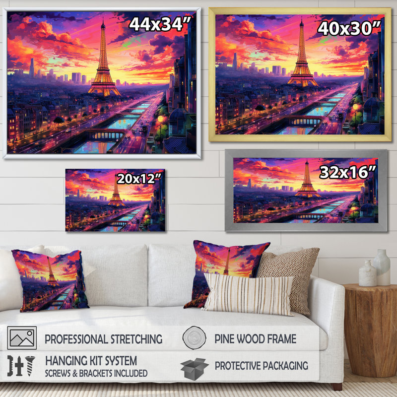 " Paris Eiffel Tower Harmony II ", Black Single Picture Framed, 24" H x 32" W x 1" D