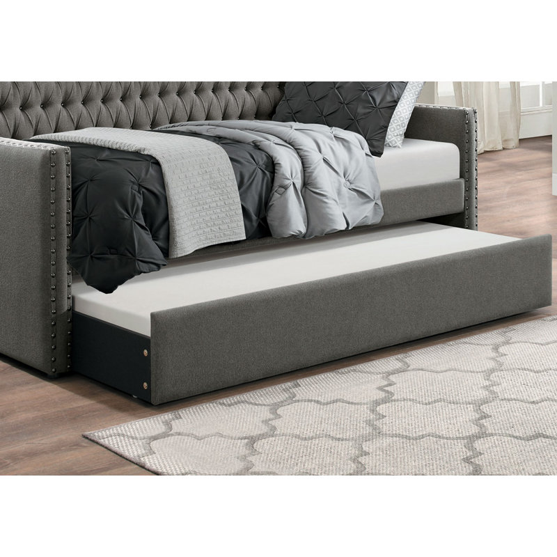 Modern Design Dark Gray Fabric Upholstered 1pc Sofa Bed w Trundle Button-Tufted Detail Nailhead Trim Day Bed, Dark Gray