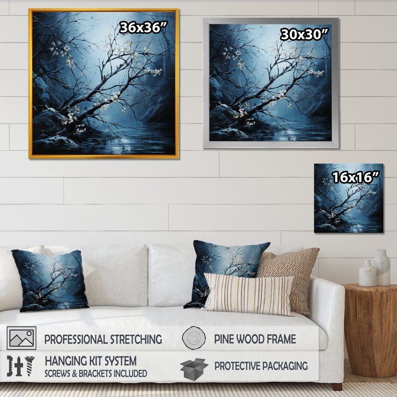 Arbre au clair de lune, arbre d'hiver IV - fruits, art mural, Toile tendue, H 30 po x l 30 po x P 1,5 po
