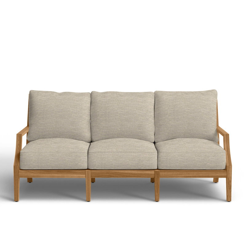 Haley Teak Patio Sofa with Cushions, Dove Sunbrella® Linen, Natural Teak, No welt + Standard fill