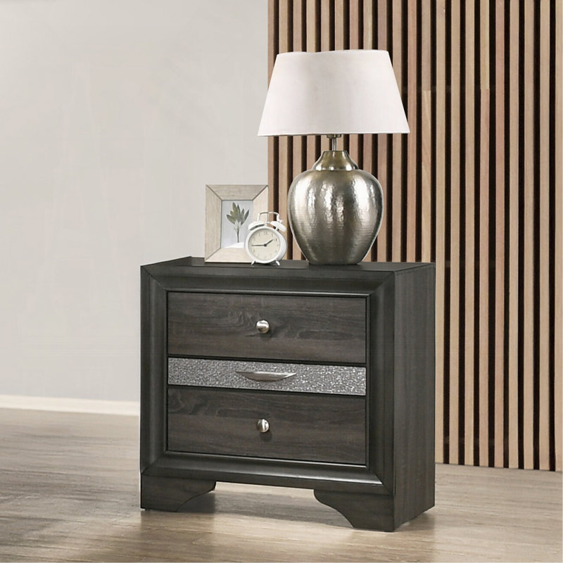 Grey 3-Drawer Nightstand, Gray