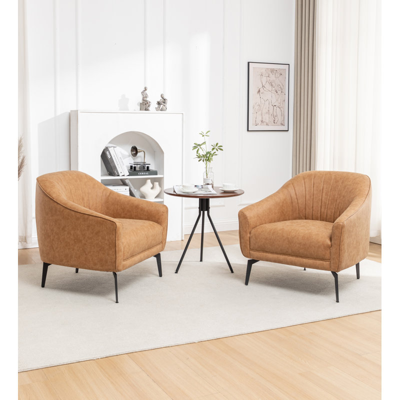 Fauteuil demi-tonneau en simili cuir Ammon, Similicuir brun