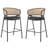 Ethan Indoor Metal Upholstered Barstool, Faux Leather Seat With Wowen Rattan Decorated Backrest, Set Of 2